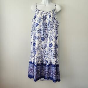 Womens White Blue Floral Spaghetti Strap Midi Dress XXL Cottagecore Coastal Boho